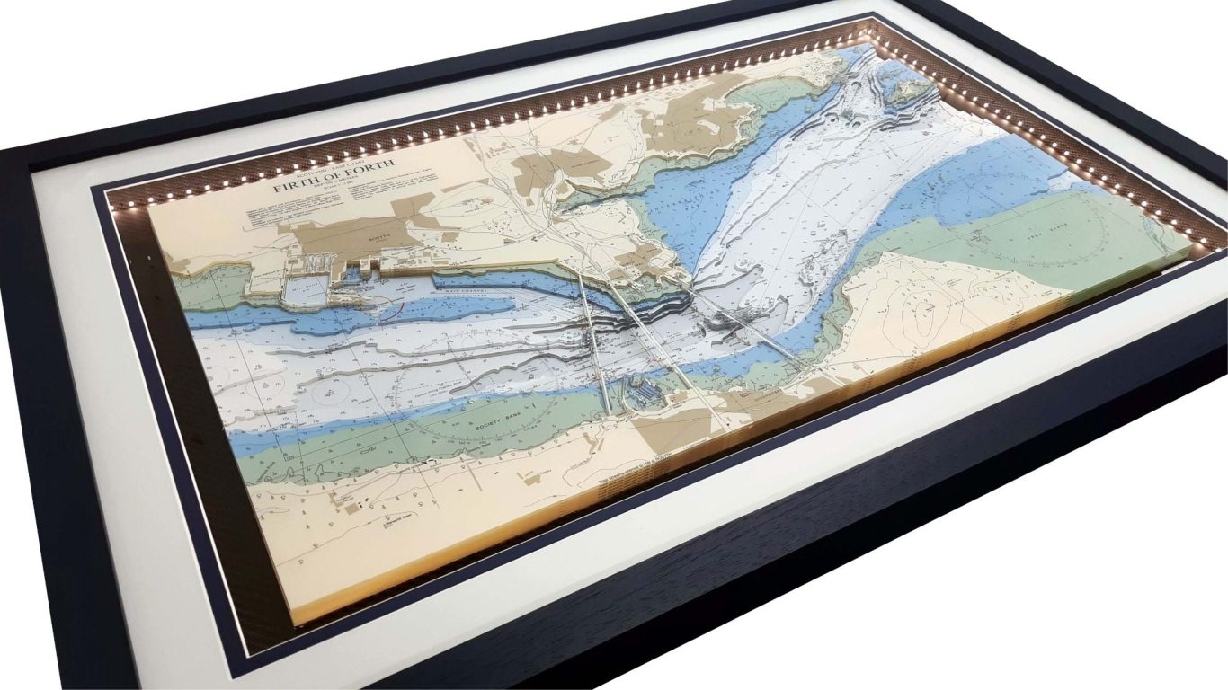 Laser Cut 3D Nautical Chart of Firth of Forth Laser cut 3D Nautical Chart